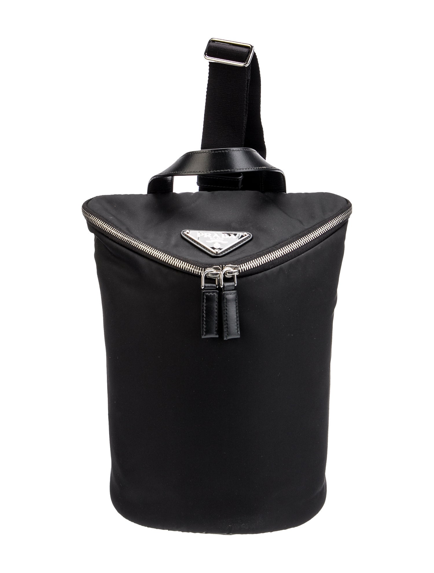 Prada Enameled Metal Triangle Backpack