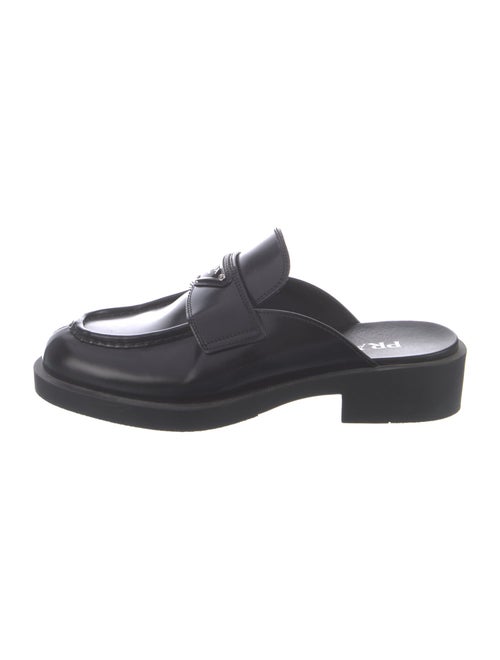 Prada Enameled Metal Triangle Leather Mules