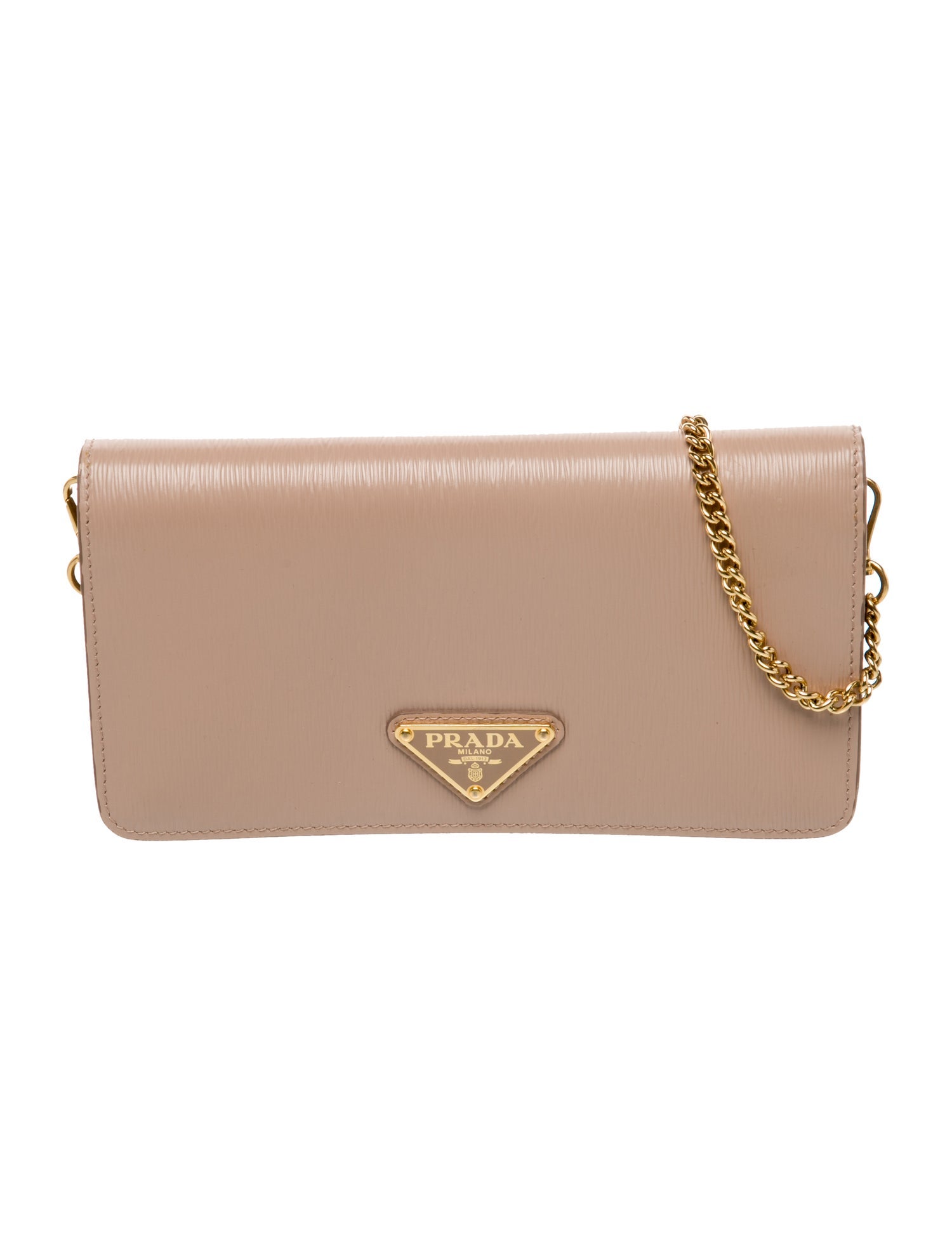 Prada Enameled Metal Triangle Move Wallet on Chain