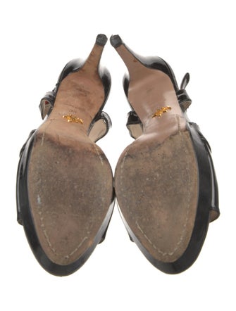 Prada Patent Leather Cutout Accent Slingback Sandals