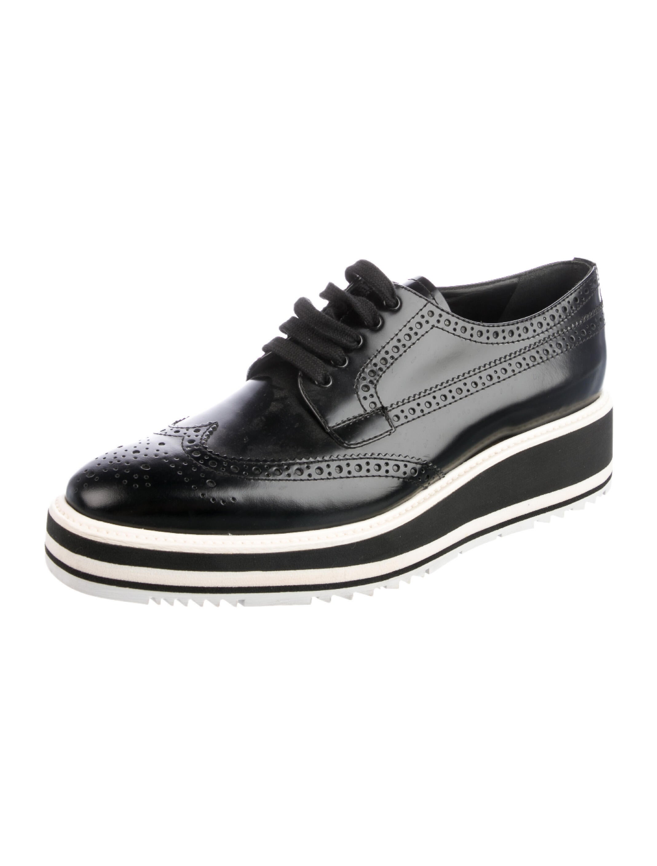 Prada Leather Eyelet Trim Oxfords