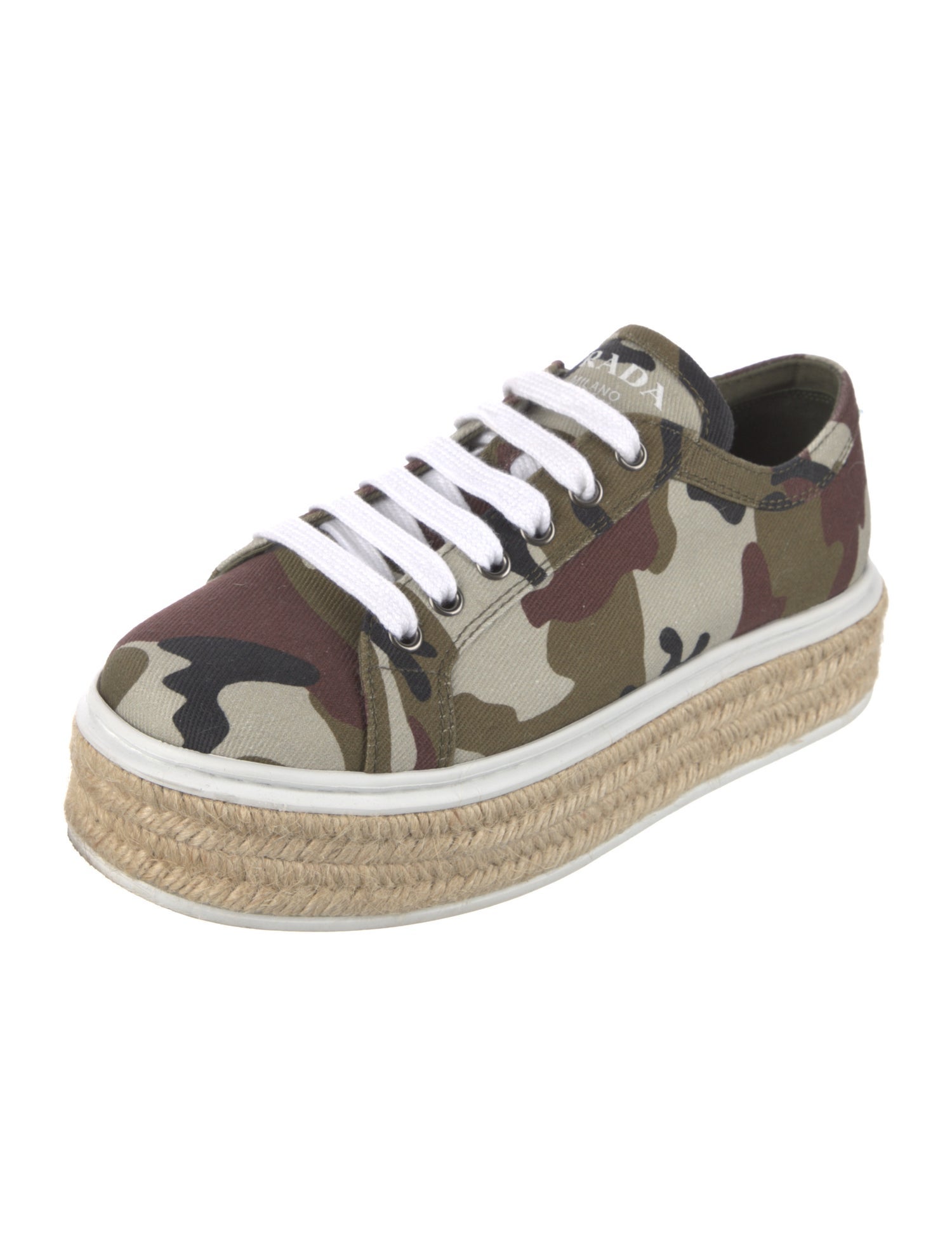 Prada Jute Camouflage Print Espadrille Sneakers