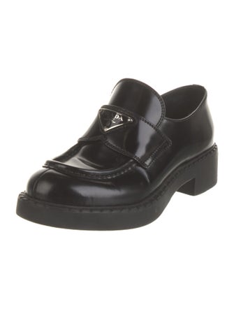 Prada Enameled Metal Triangle Leather Oxfords