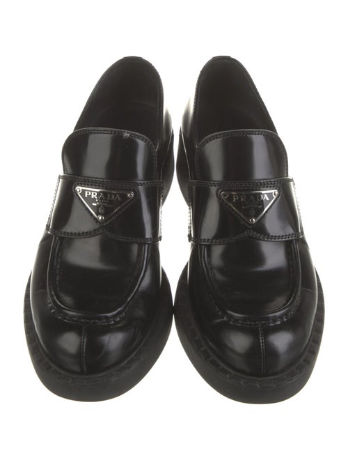 Prada Enameled Metal Triangle Leather Oxfords