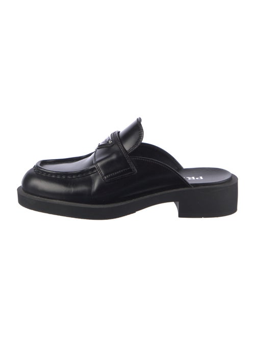 Prada Enameled Metal Triangle Leather Mules