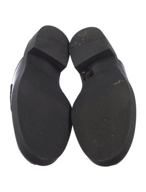 Prada Enameled Metal Triangle Leather Mules