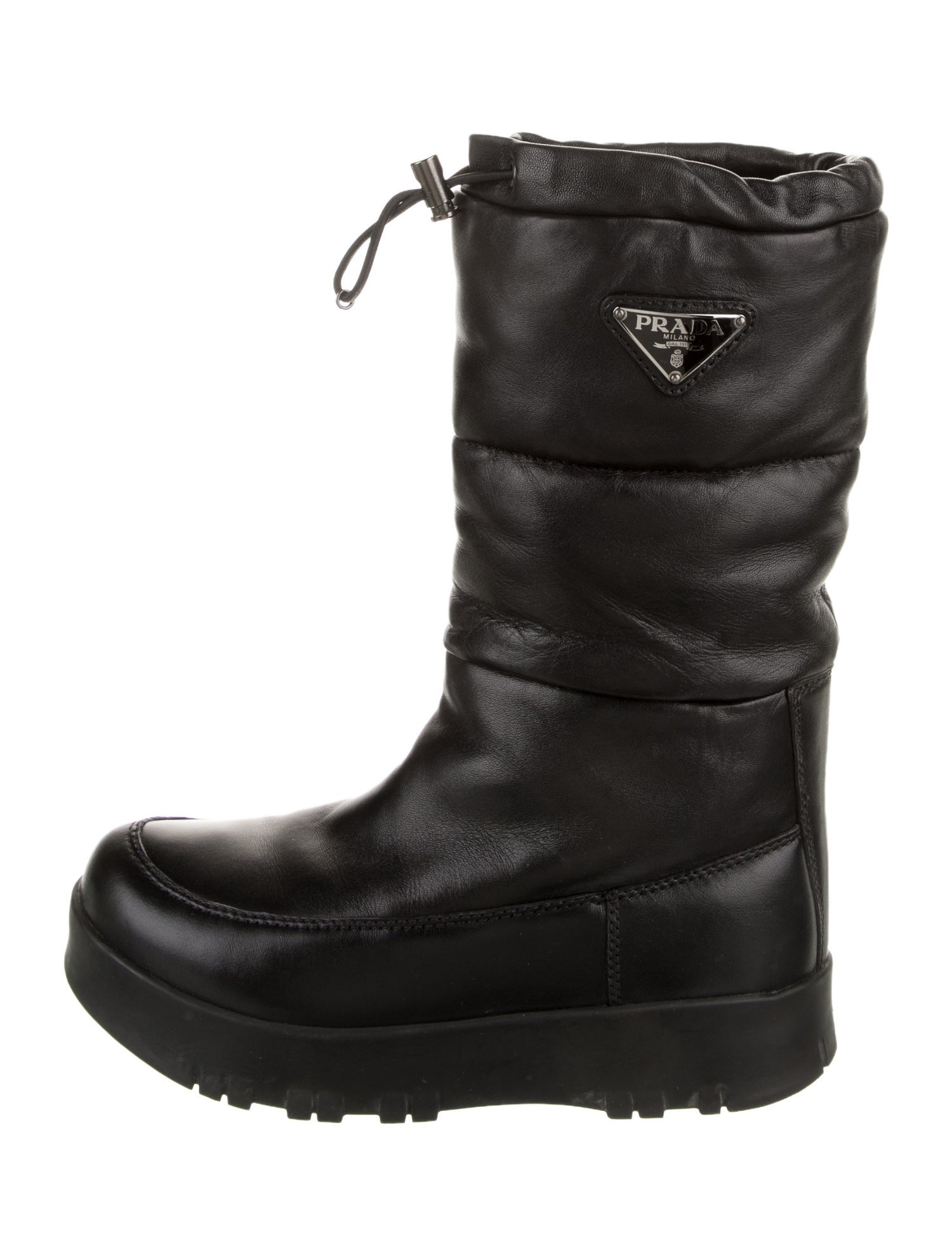 Prada Sport Enameled Metal Triangle Leather Rain Boots