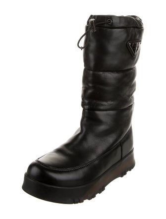 Prada Sport Enameled Metal Triangle Leather Rain Boots