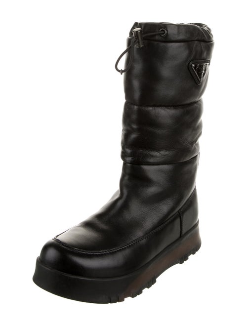 Prada Sport Enameled Metal Triangle Leather Rain Boots