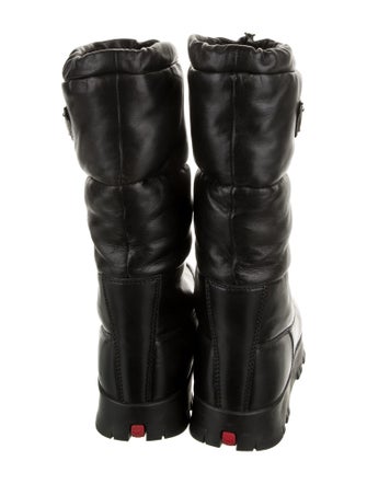 Prada Sport Enameled Metal Triangle Leather Rain Boots