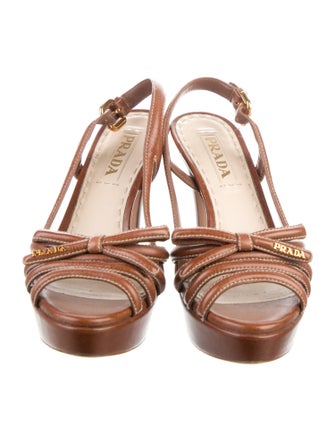 Prada Leather Bow Accents Slingback Sandals