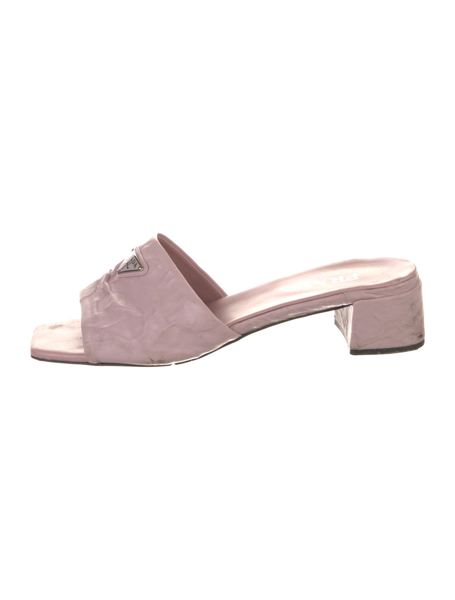 Prada Enameled Metal Triangle Leather Slides