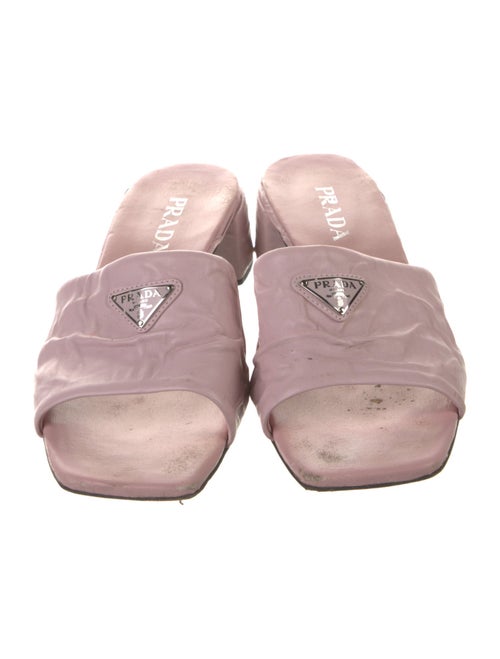 Prada Enameled Metal Triangle Leather Slides