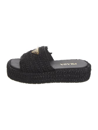 Prada Enameled Metal Triangle Straw Espadrilles
