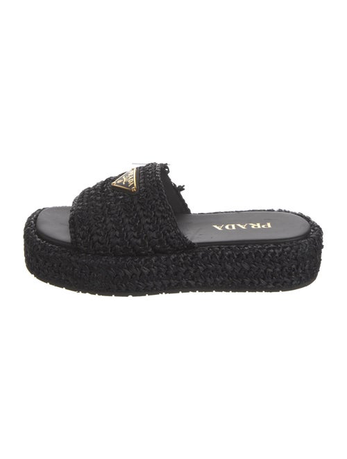 Prada Enameled Metal Triangle Straw Espadrilles