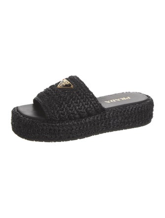 Prada Enameled Metal Triangle Straw Espadrilles