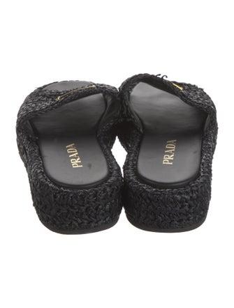 Prada Enameled Metal Triangle Straw Espadrilles