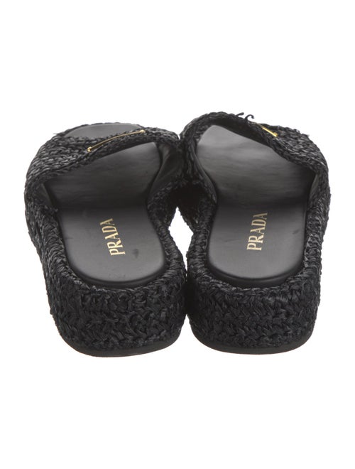 Prada Enameled Metal Triangle Straw Espadrilles