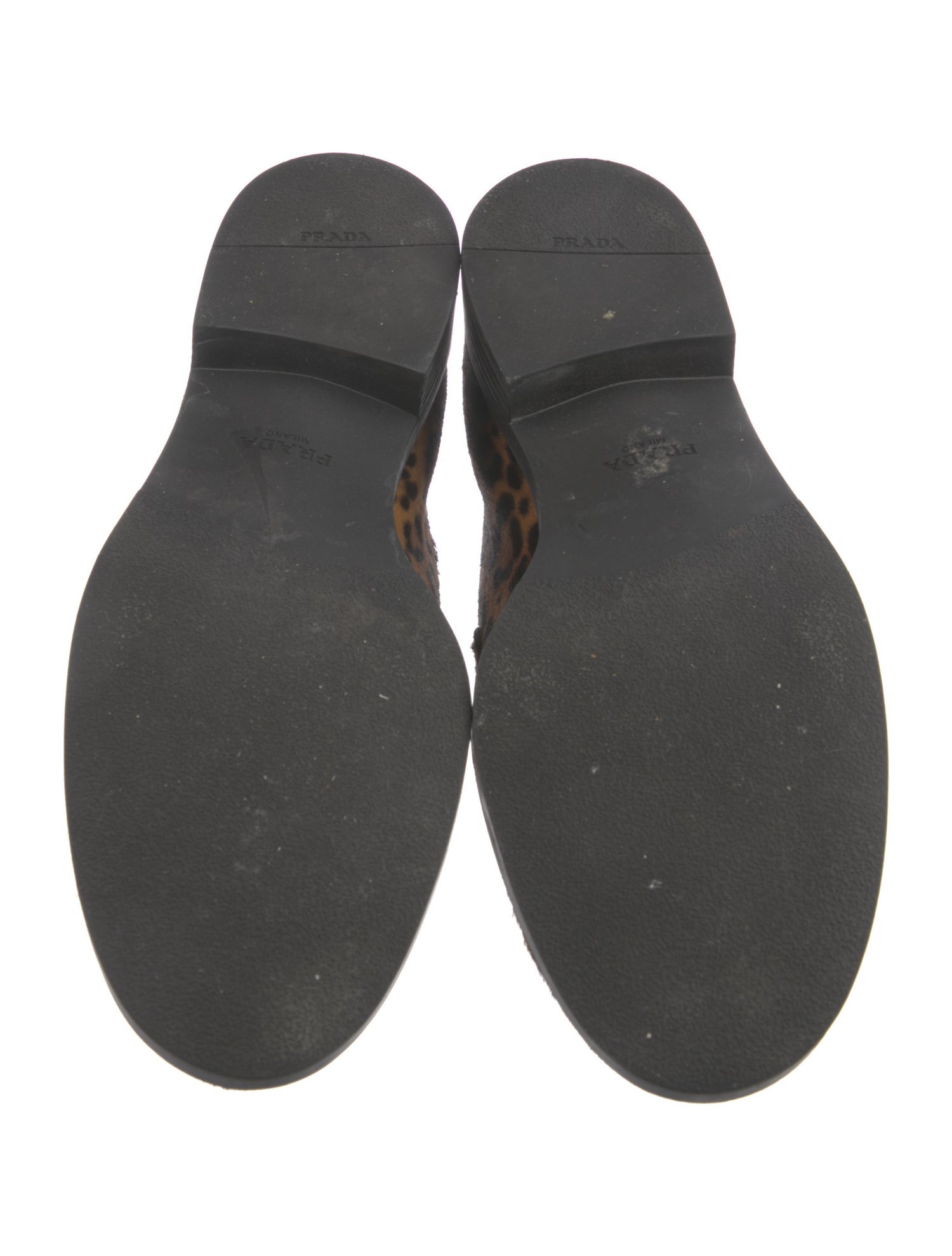 Prada Enameled Metal Triangle Ponyhair Loafers