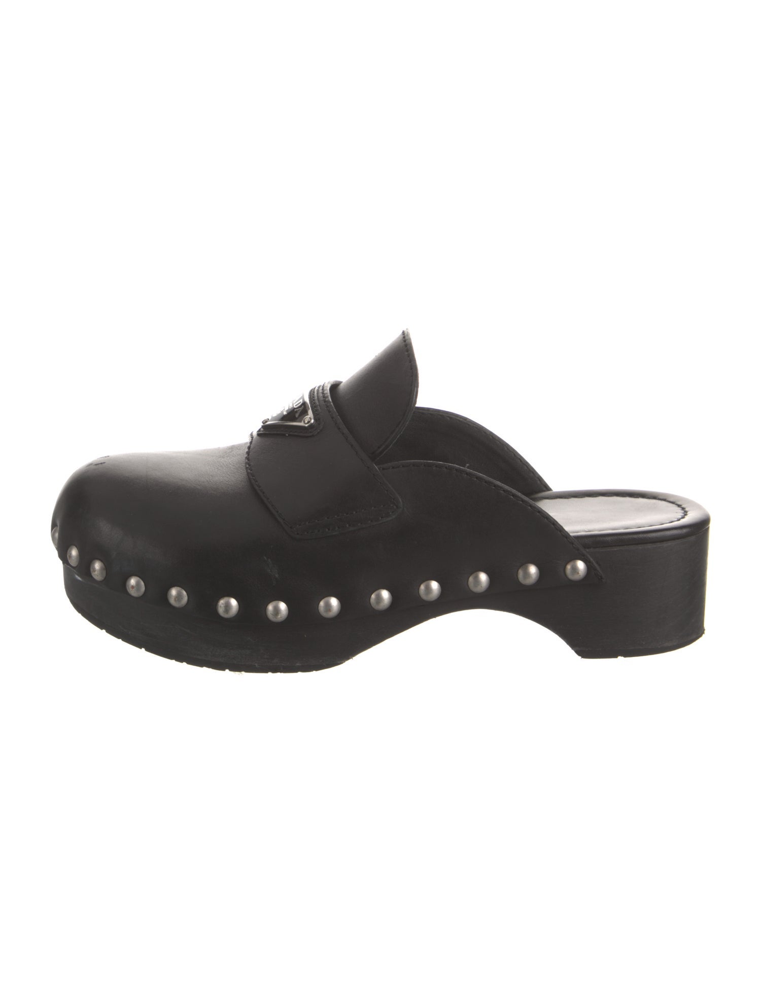 Prada Leather Studded Accents Slides