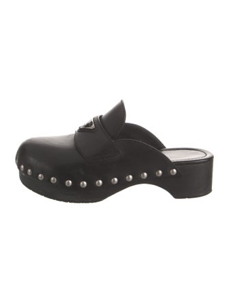 Prada Leather Studded Accents Slides