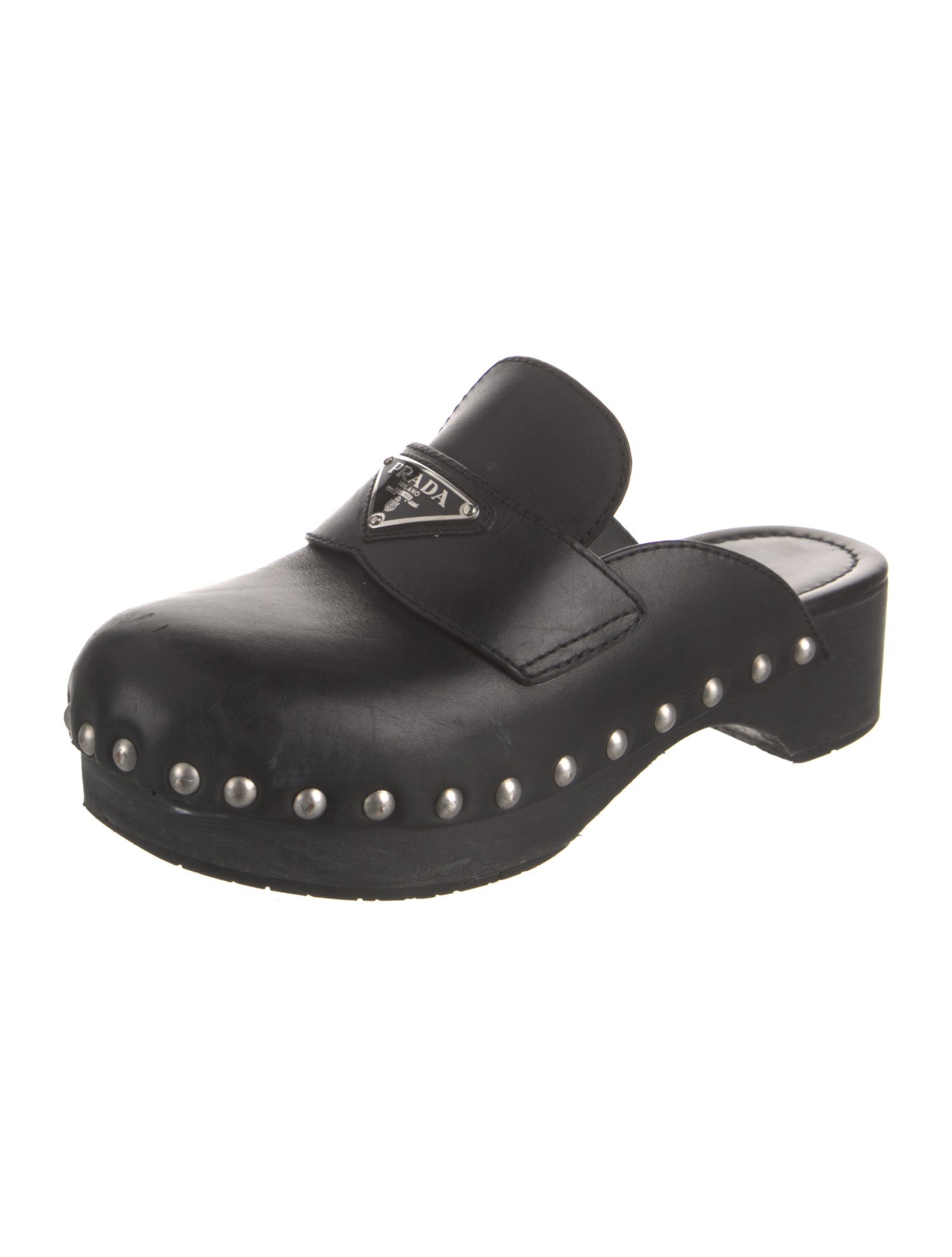 Prada Leather Studded Accents Slides
