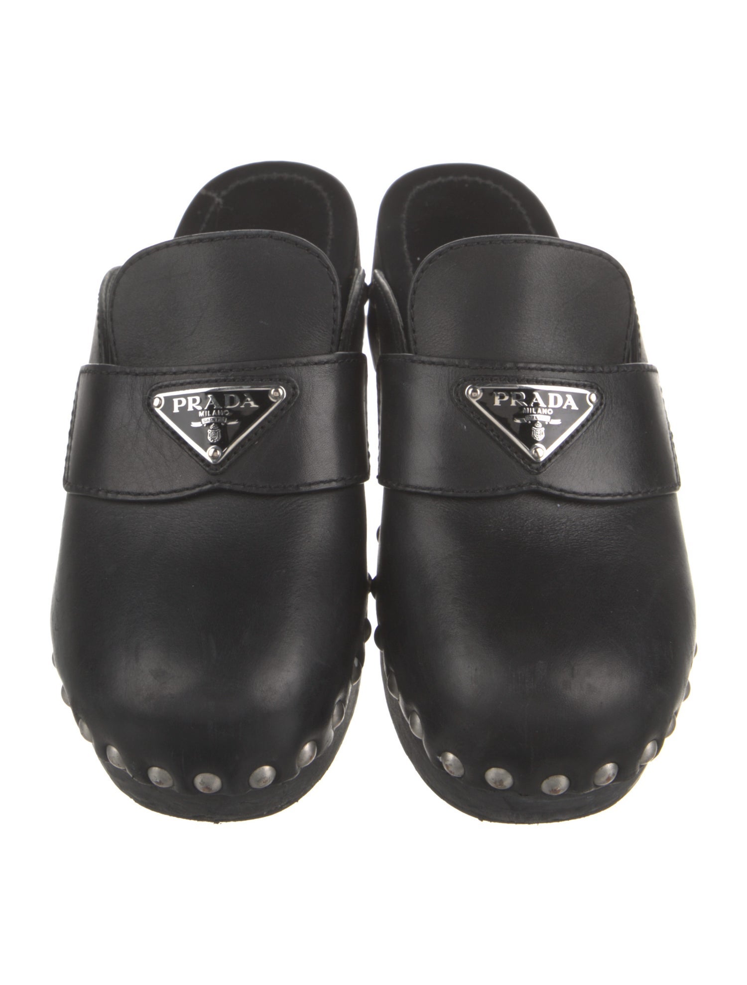 Prada Leather Studded Accents Slides