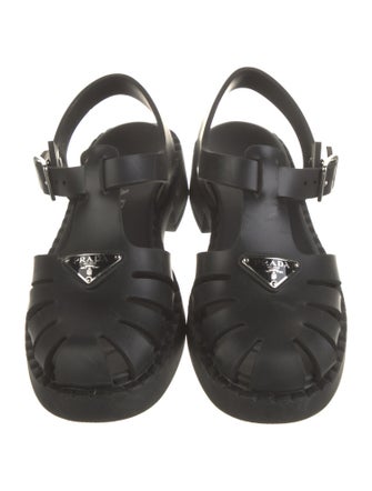 Prada Enameled Metal Triangle Rubber Slingback Pumps