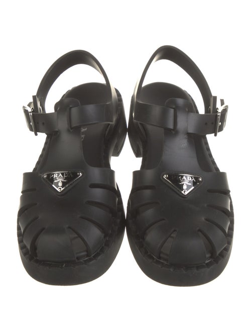 Prada Enameled Metal Triangle Rubber Slingback Pumps