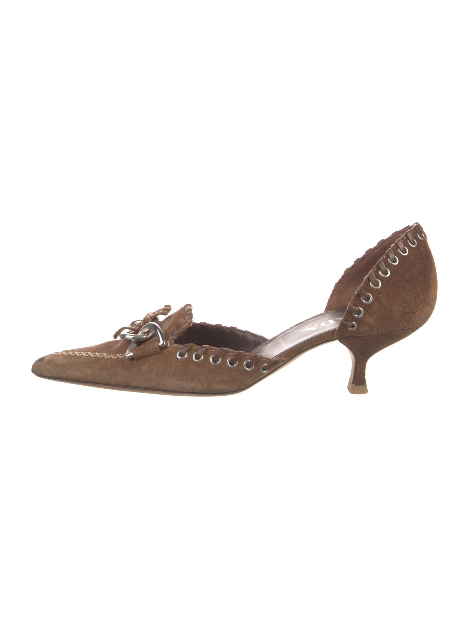 Prada Suede Whipstitch Trim D'Orsay Pumps
