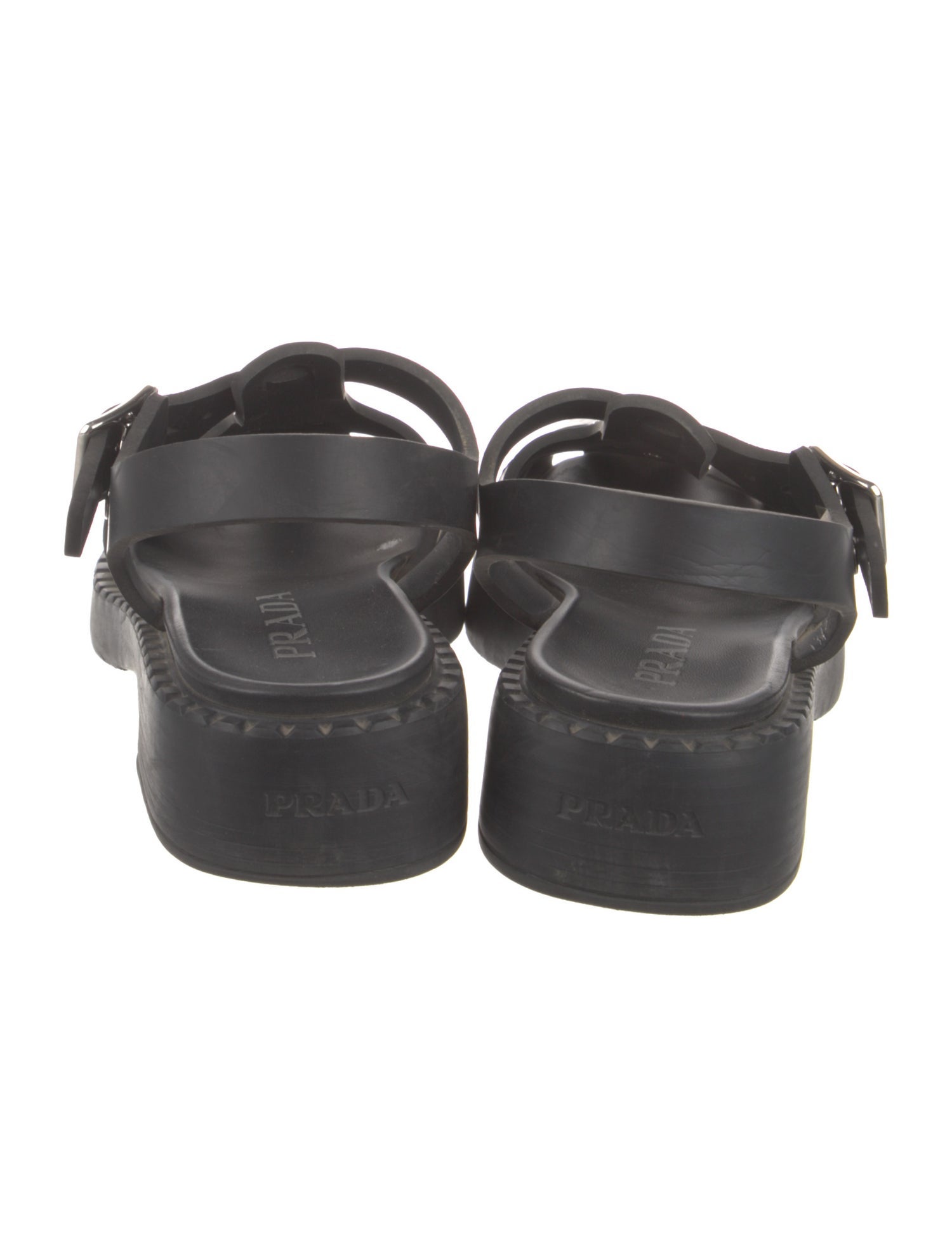 Prada Enameled Metal Triangle Rubber Pumps