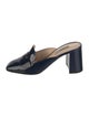 Prada Enameled Metal Triangle Patent Leather Mules