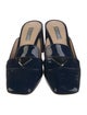 Prada Enameled Metal Triangle Patent Leather Mules