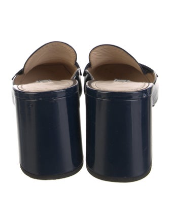 Prada Enameled Metal Triangle Patent Leather Mules