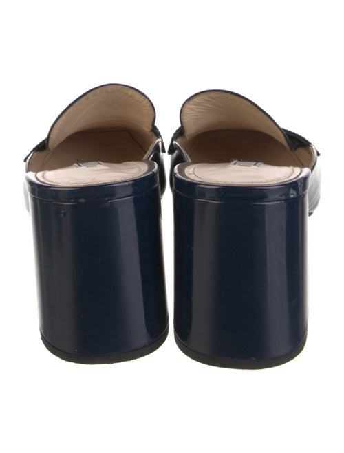 Prada Enameled Metal Triangle Patent Leather Mules