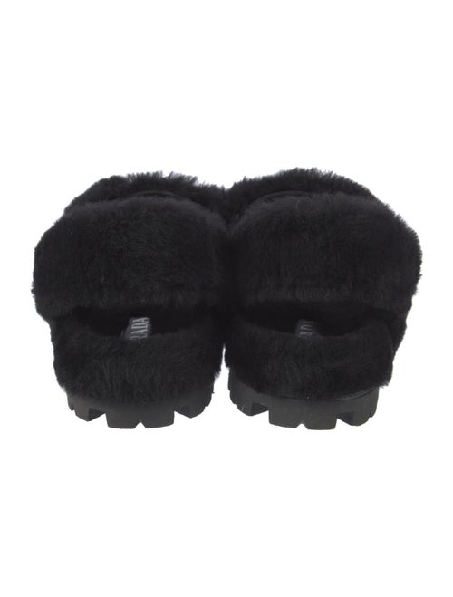 Prada Enameled Metal Triangle Shearling Slingback Sandals