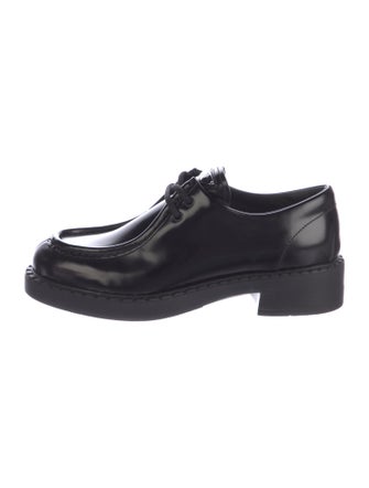 Prada Enameled Metal Triangle Leather Oxfords