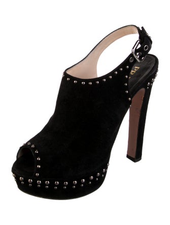 Prada Suede Studded Accents Slingback Pumps