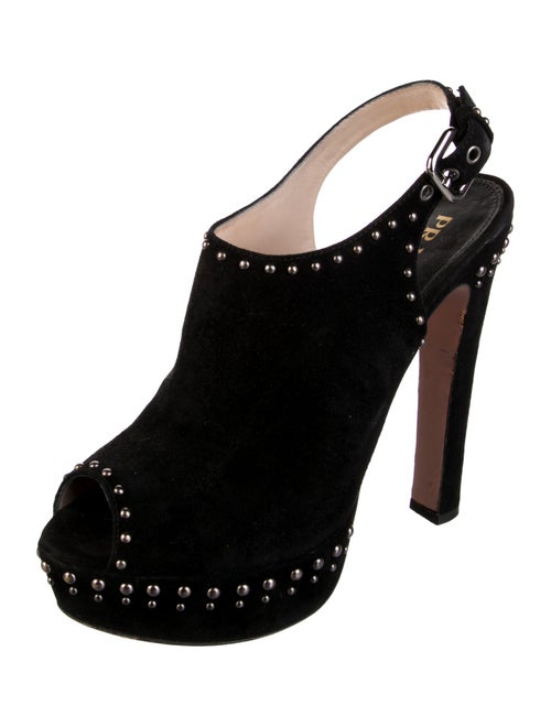 Prada Suede Studded Accents Slingback Pumps