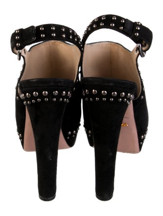 Prada Suede Studded Accents Slingback Pumps