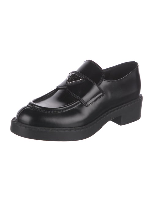 Prada Enameled Metal Triangle Leather Oxfords