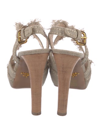 Prada Canvas Raw-Edge Trim Slingback Sandals