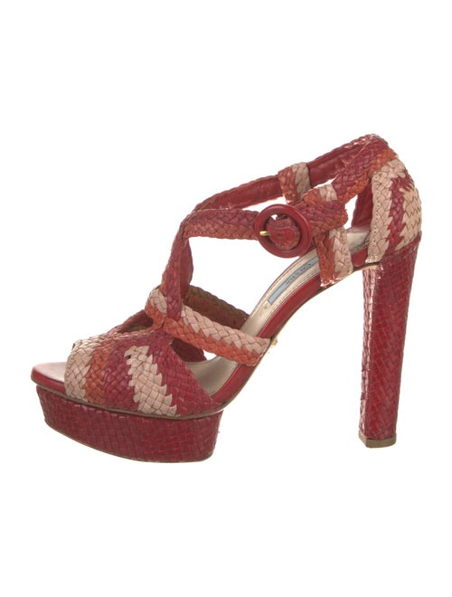 Prada Leather Colorblock Pattern T-Strap Pumps