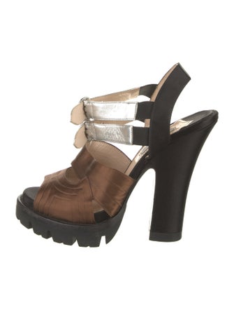 Prada Satin Colorblock Pattern T-Strap Sandals