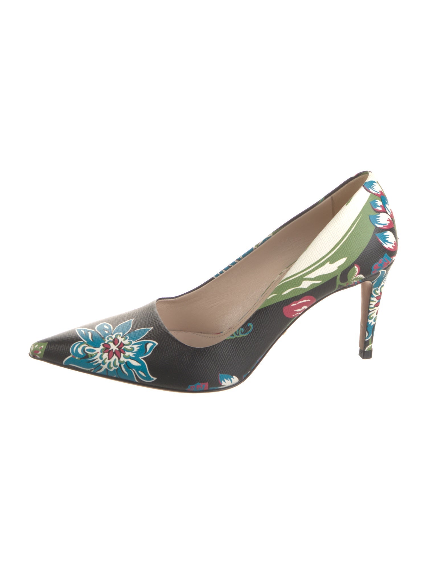 Prada Leather Floral Print Slingback Pumps