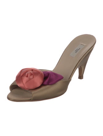 Prada Satin Ruffle Embellishment Mules