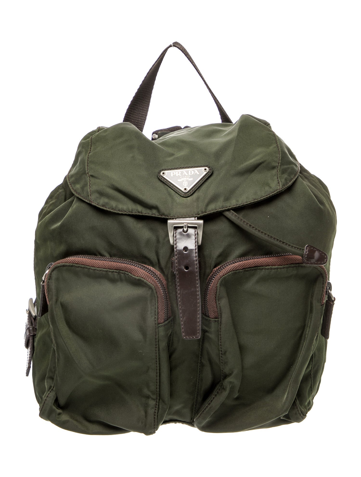 Prada Enameled Metal Triangle Backpack