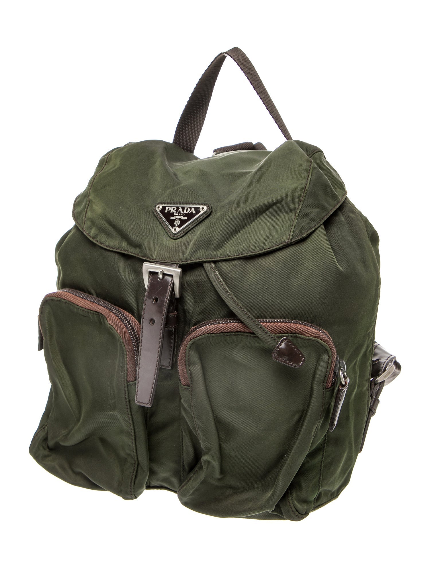 Prada Enameled Metal Triangle Backpack