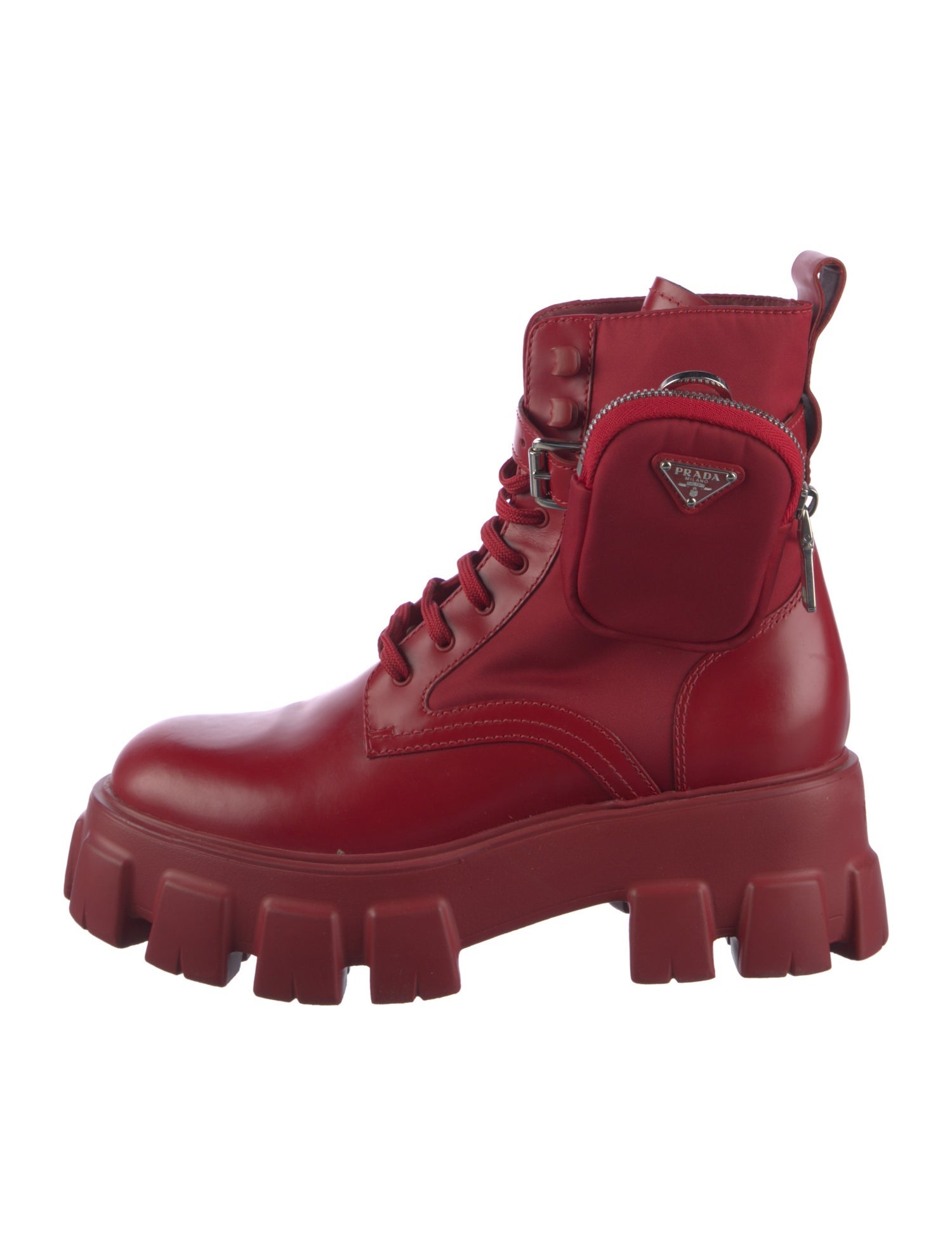 Prada Signature Logo Leather Combat Boots