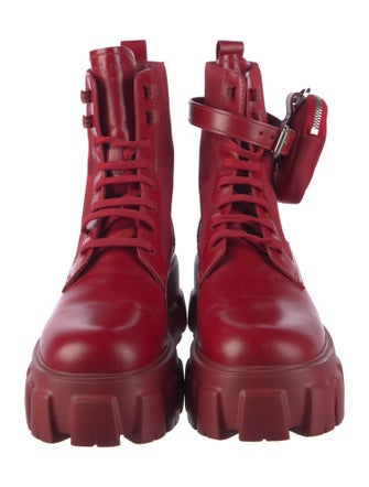 Prada Signature Logo Leather Combat Boots